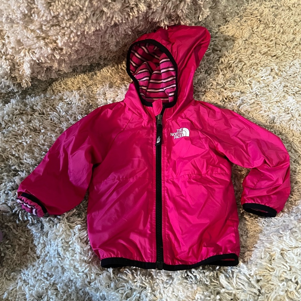 The North Face Pink and Black Striped Jacket